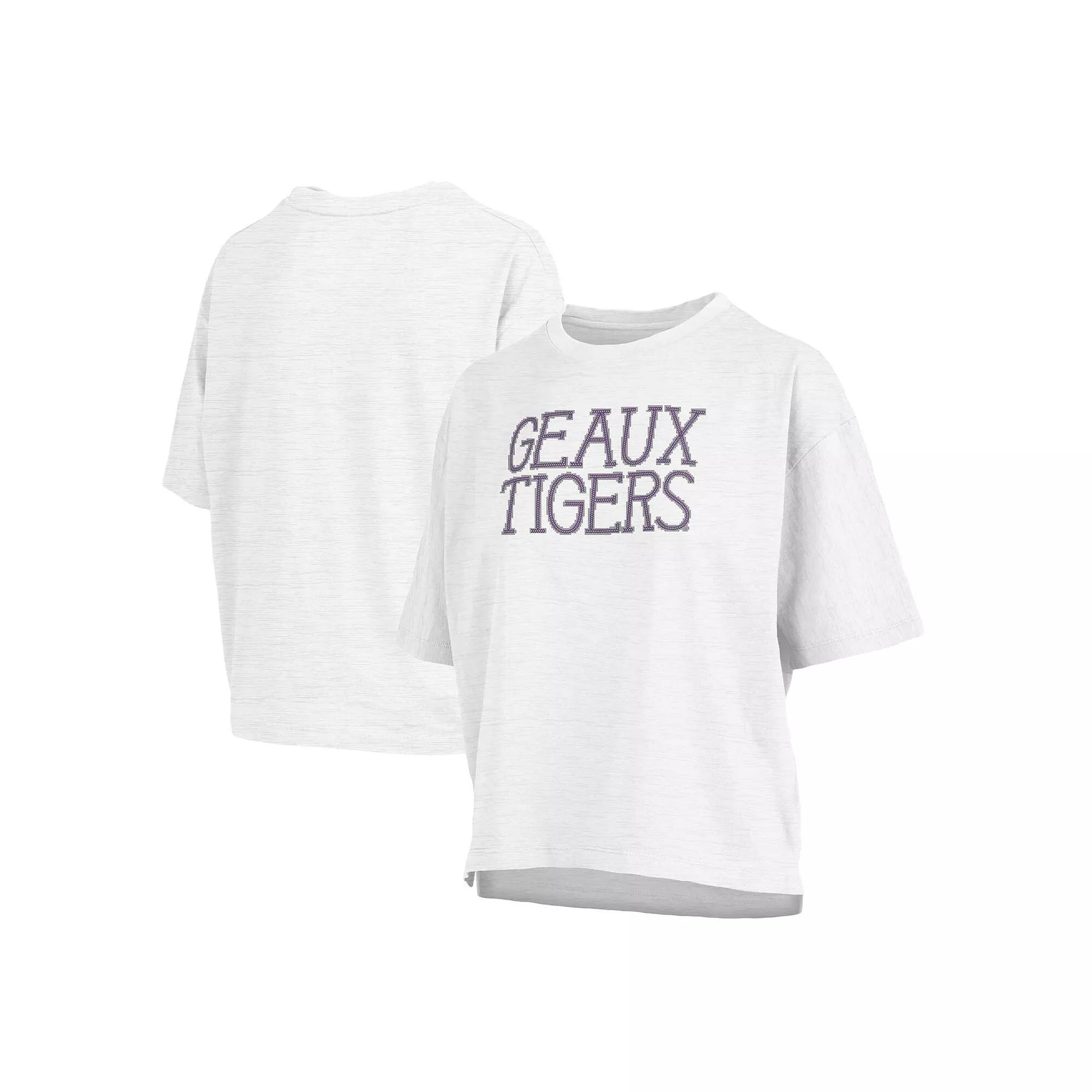 Women's Pressbox White LSU Tigers Motley Crew Chain Stitch Slub Waist Length Boxy T-Shirt, Size: Small Product Image