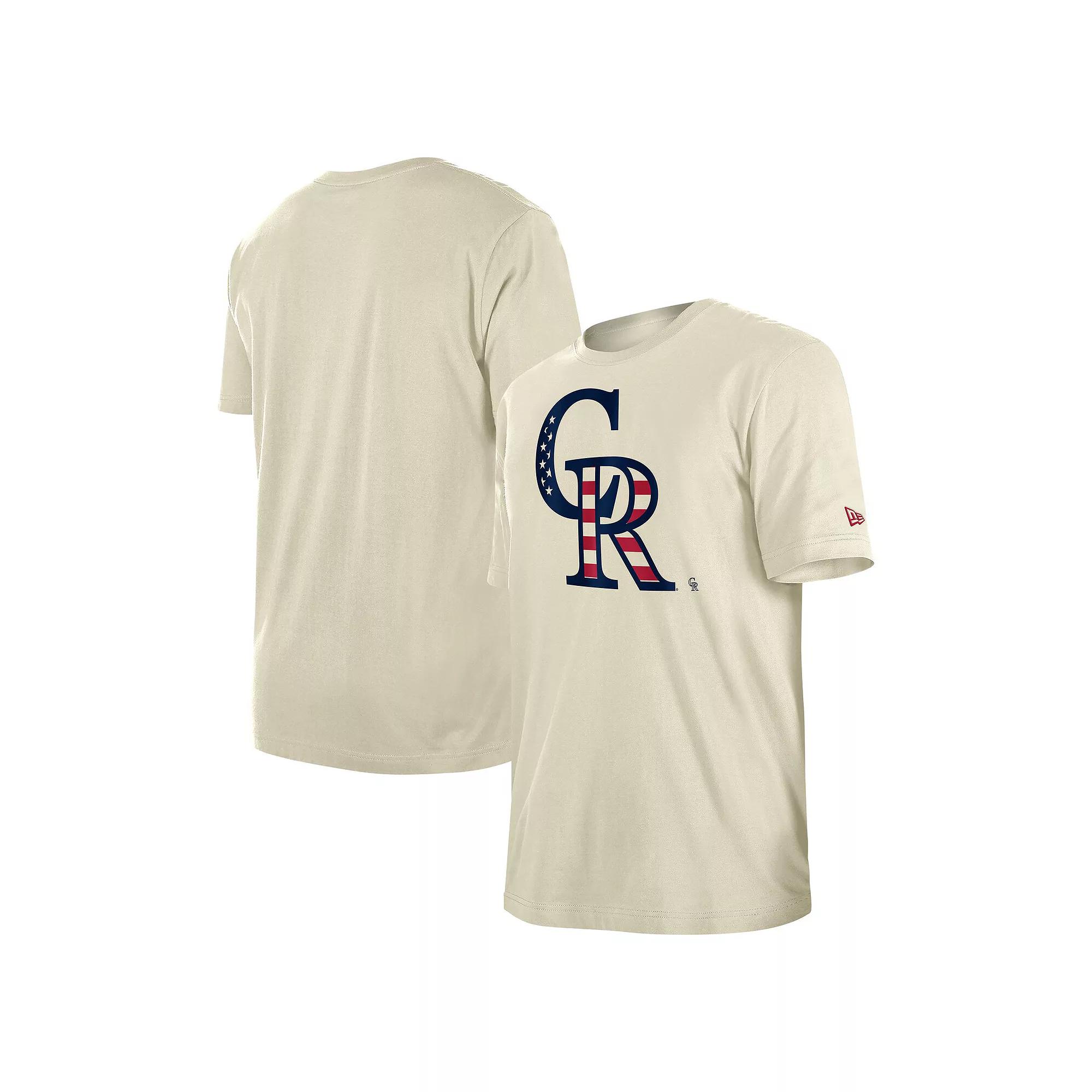 Men's New Era Cream Colorado Rockies Americana Flag Fill T-Shirt,  Product Image