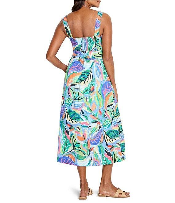 NIC + ZOE Island Tropical Beat Sophie Square Neck Sleeveless Fit-And-Flare Midi Dress Product Image