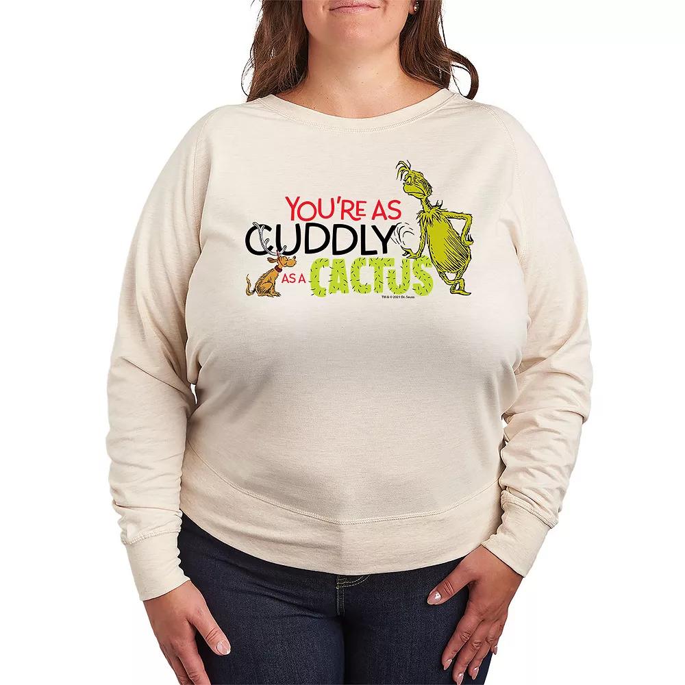 Plus Size Dr. Seuss The Grinch Cuddly As A Cactus French Terry Long Sleeve Tee, Women's, Size: 4XL, Beige Product Image