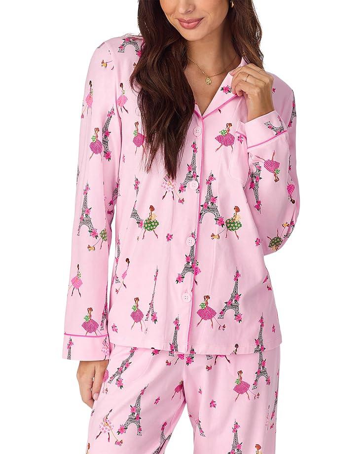 Cotton Knit Long Sleeve Notch Collar Pj Set Product Image