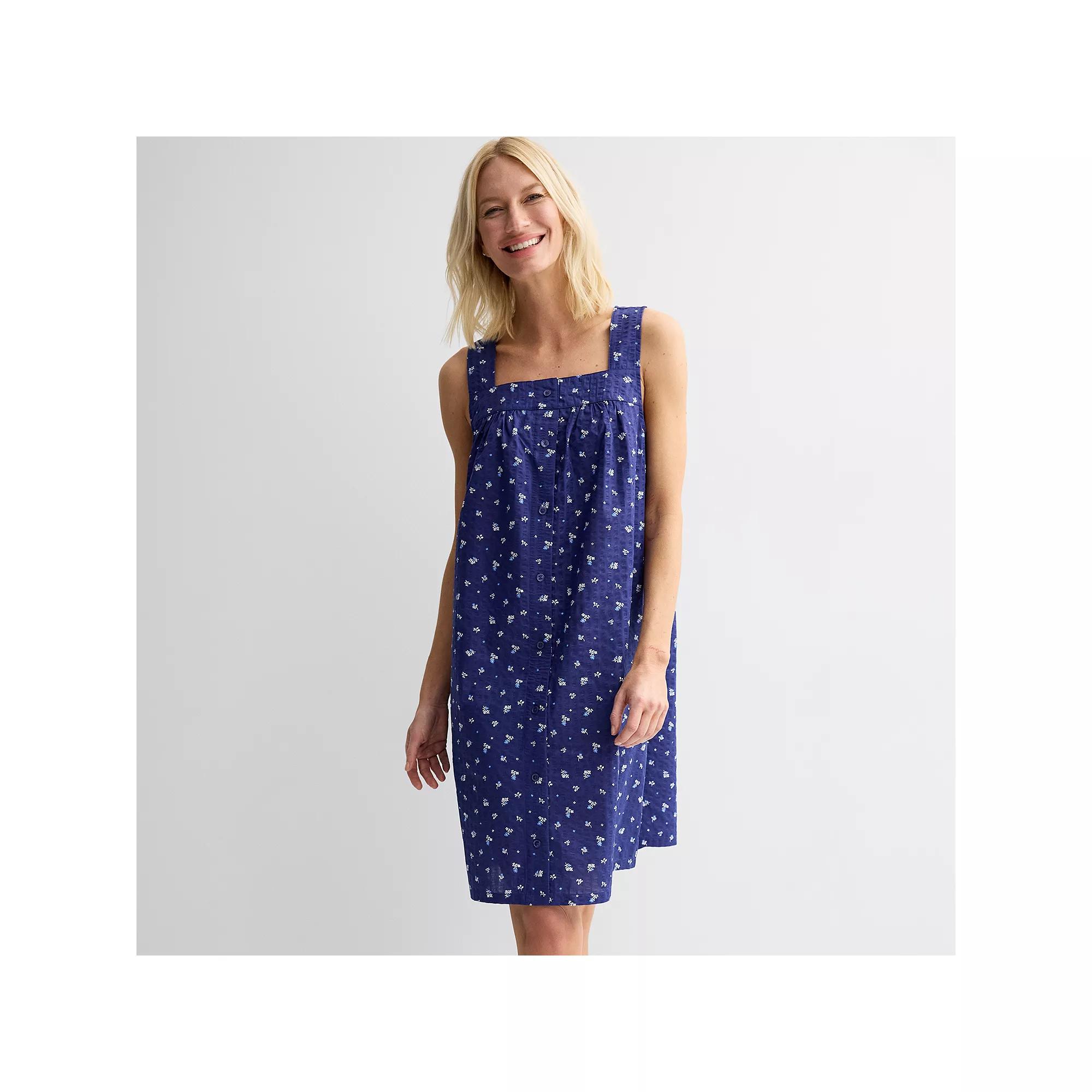 Women's Croft & Barrow® Woven Nightgown, Size: XXL, Dogwood Floral Blue Product Image