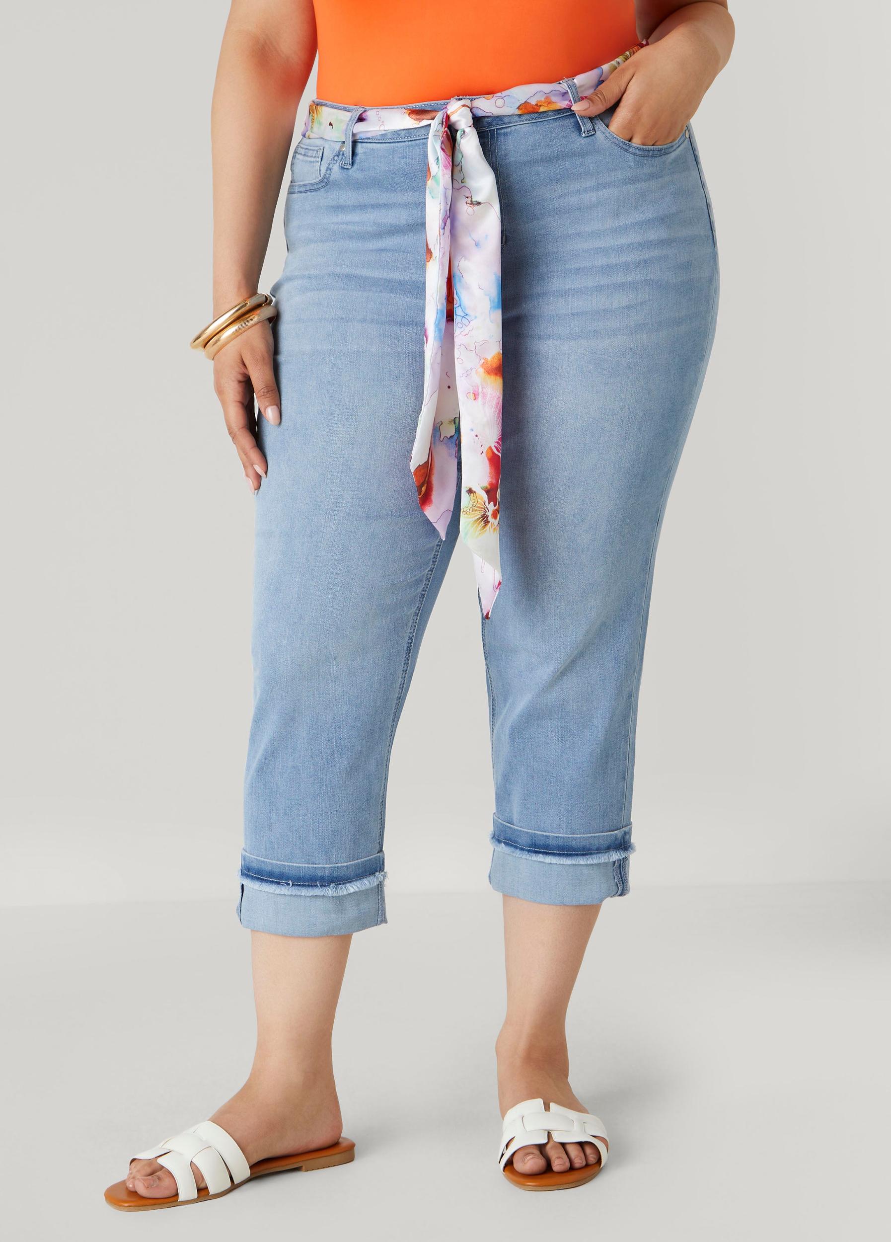 Plus Size Scarf Belt Denim Capris Ashley Stewart Product Image