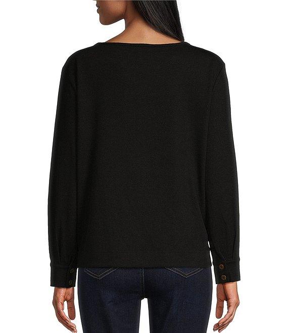 Westbound Long Sleeve Button Cuff Crew Neck Pocket Top Product Image