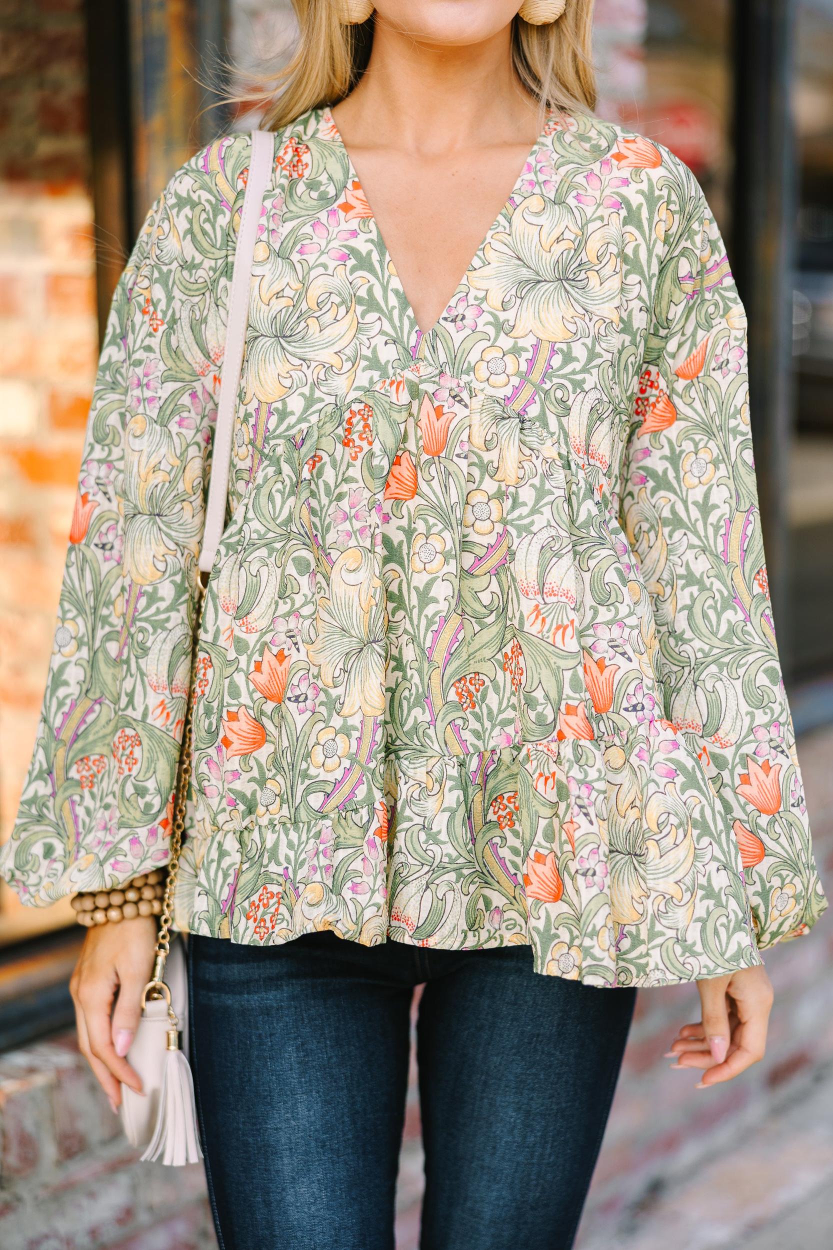 All For Love Olive Green Floral Blouse Female Product Image
