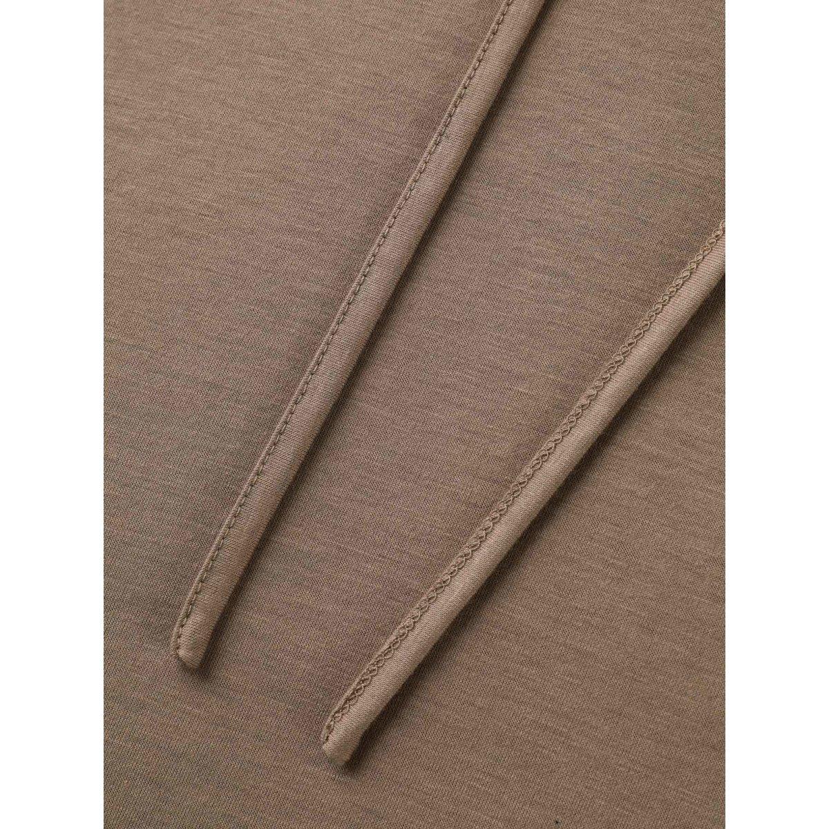 Plus Size Hooded Drawstring Solid Long T-Shirt Tan Women Casual Drawstring Hooded Loose Everyday T-shirts BloomChic 18-20/2X Product Image