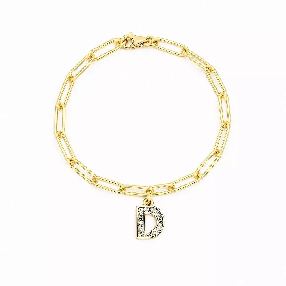 Meshmerise 18K Gold Over Silver Diamond Inital Bracelet, Women's, Size: 6-7" ADJ, Gold Tone D Product Image