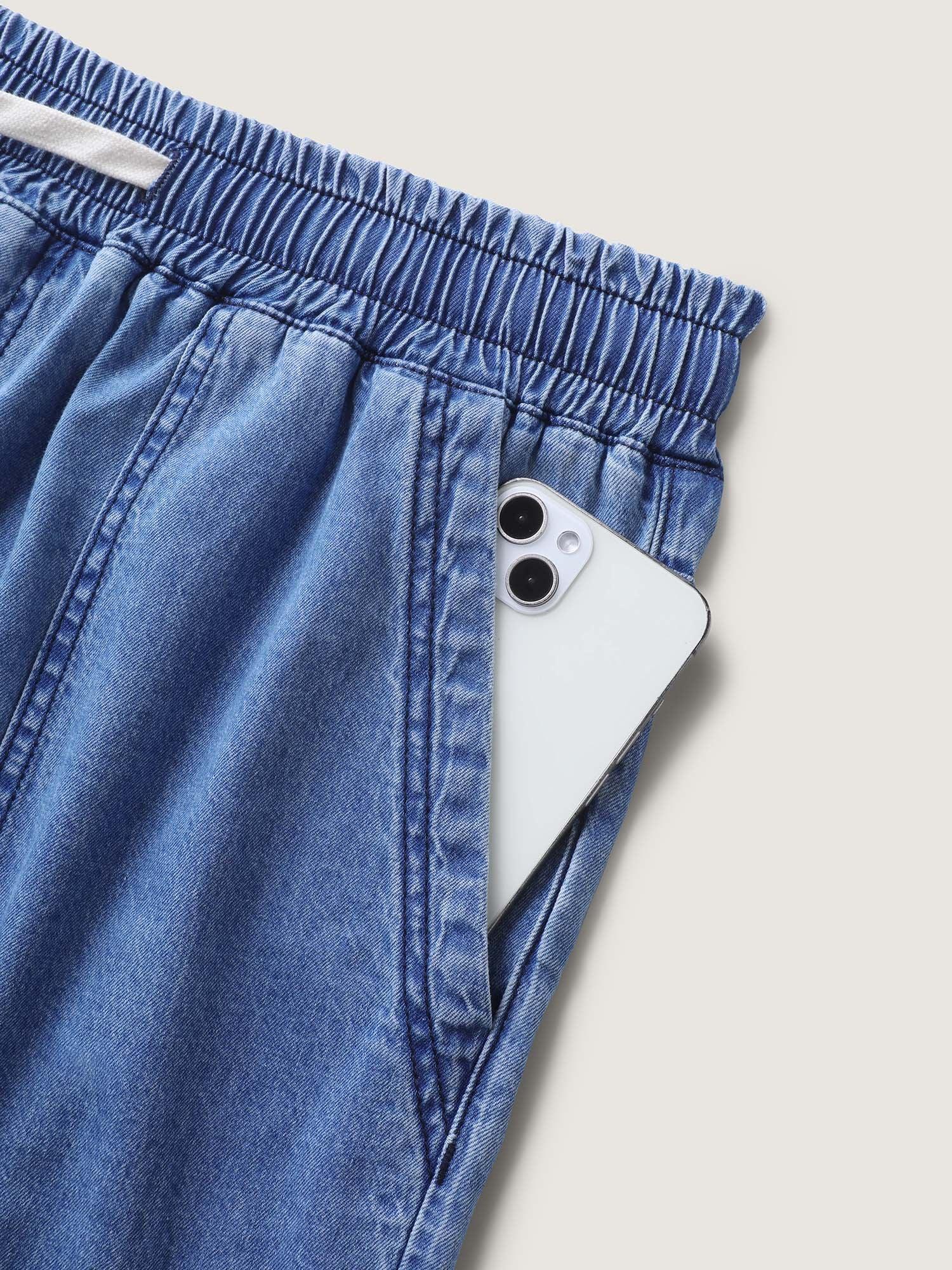 Cotton Stretchy Waist Drawstrings Denim Shorts Female Product Image