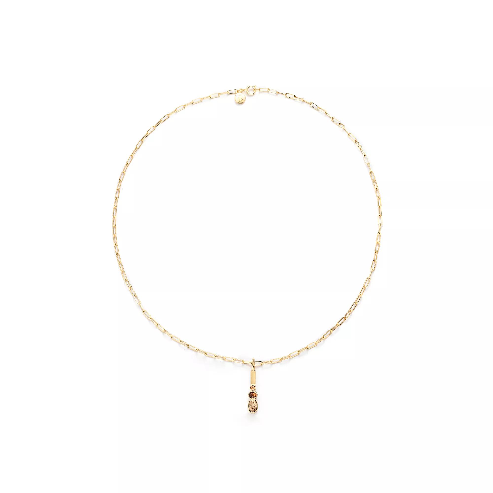 Power of Color Gold Plated Brown Jasper and Cubic Zirconia Necklace, Womens Product Image