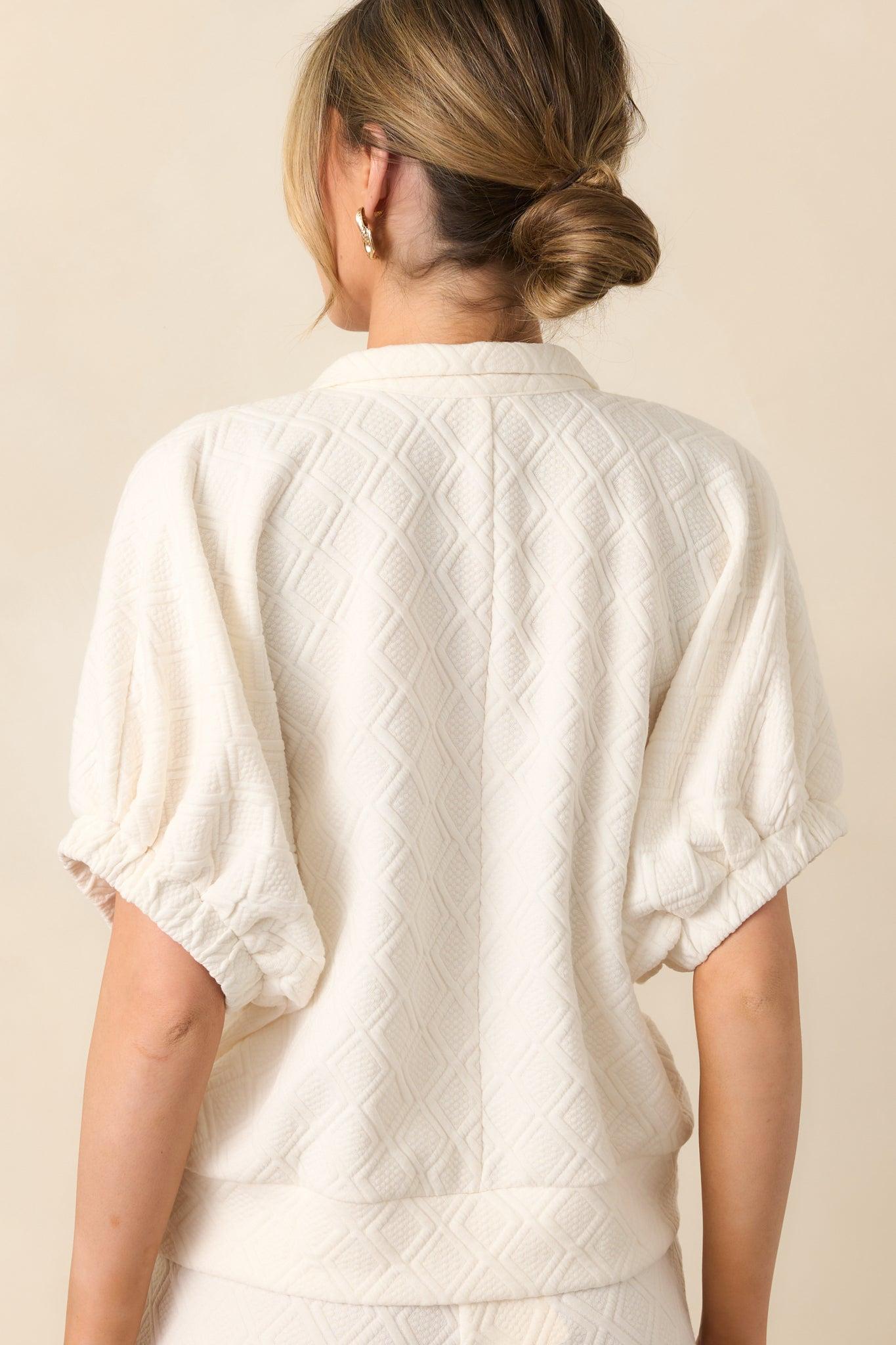 In The Right Direction Ivory Textured Quarter Zip Top Product Image