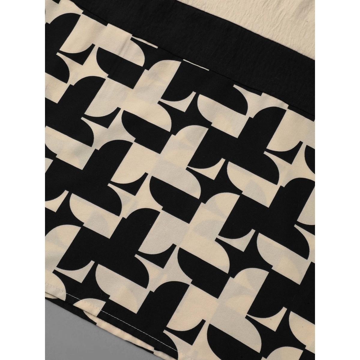 Plus Size Color-Block Belted Pockets Midi Dress Apricot Women Casual Texture Round Neck Elbow-length sleeve Curvy BloomChic 12/L Product Image