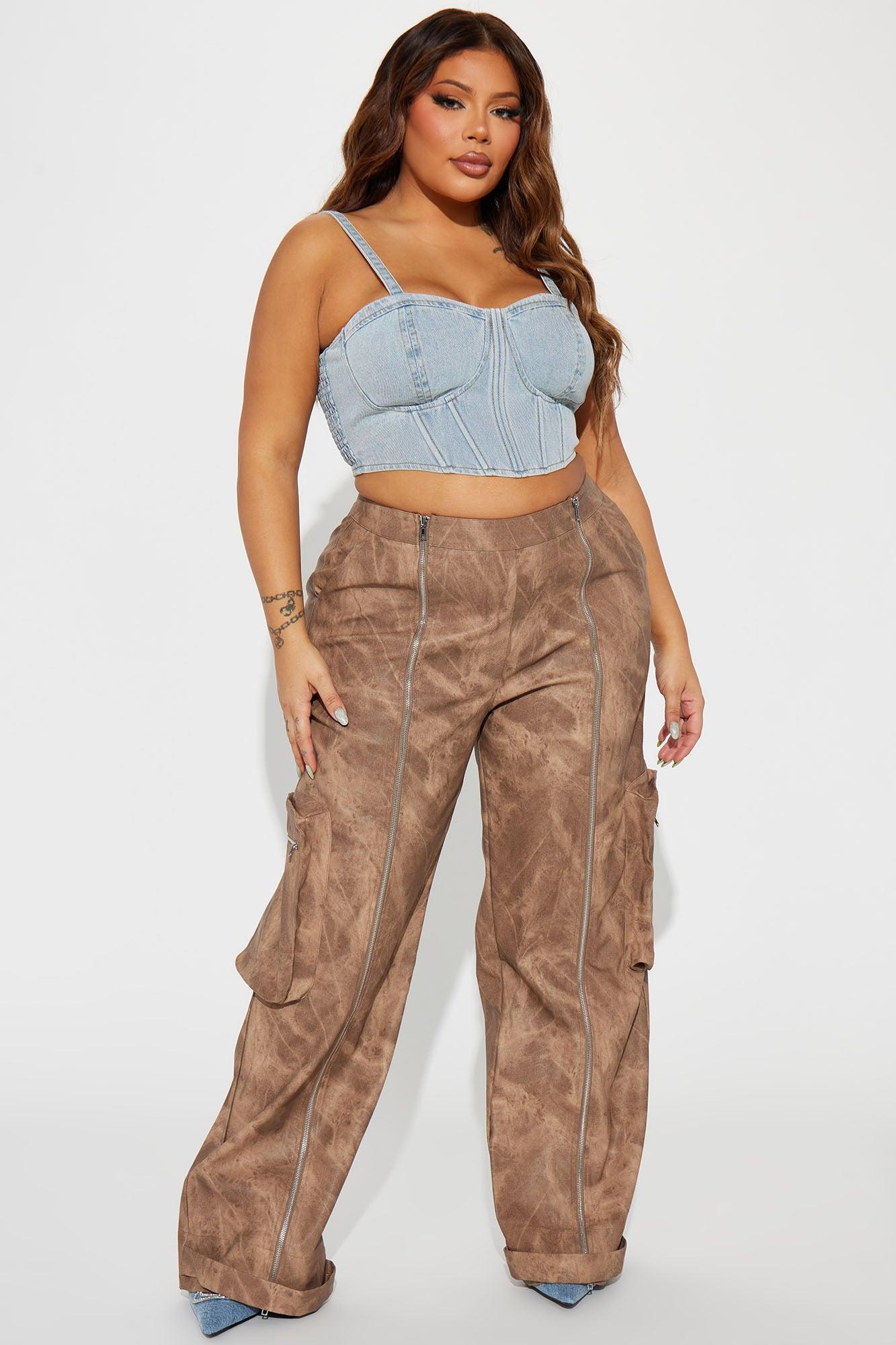 Lyra Washed Faux Leather Pant - Brown Product Image