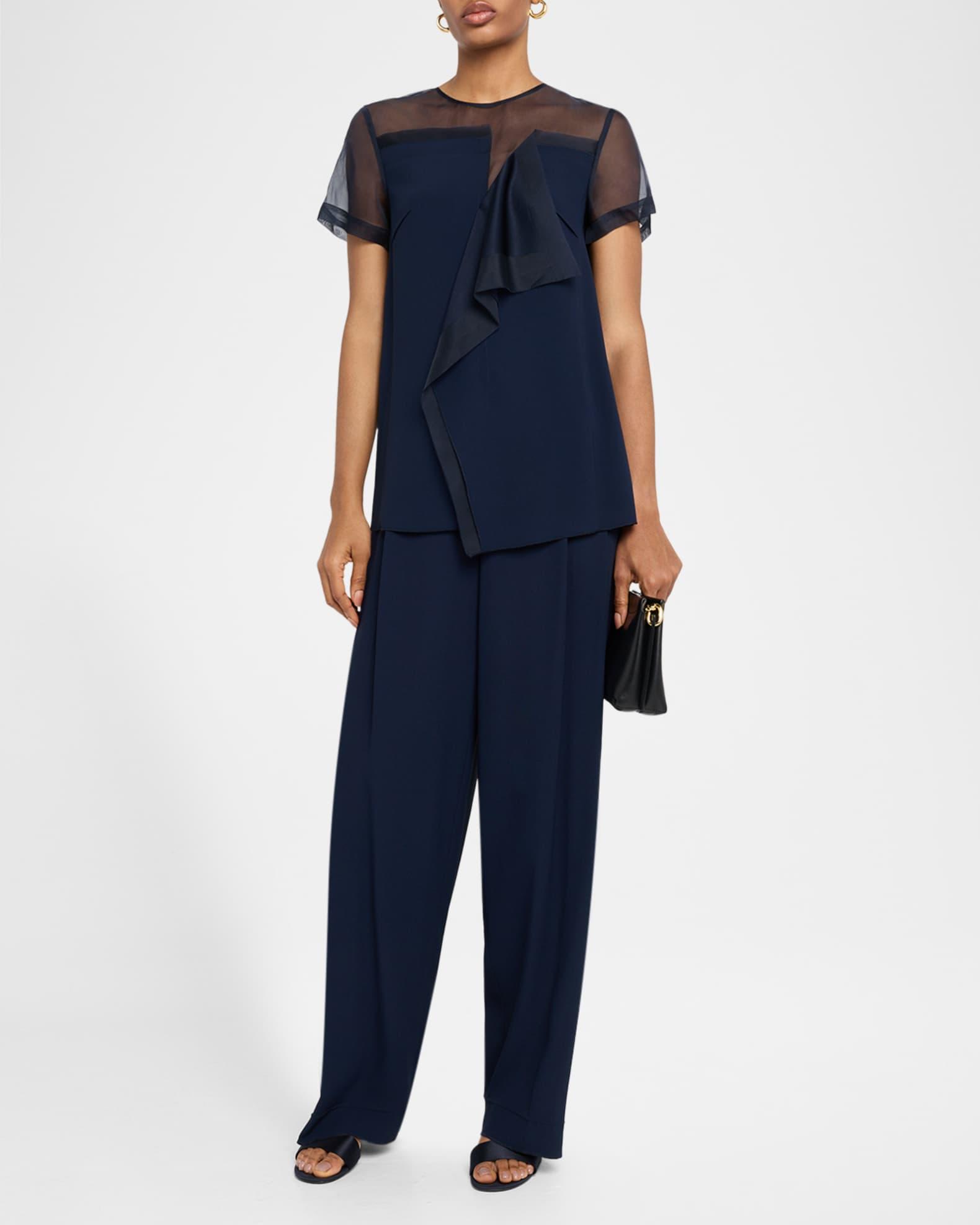 Asymmetrical Drape Crepe Back Satin Top Product Image