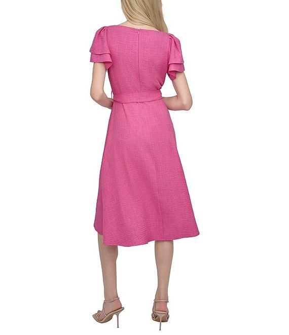 DKNY by Donna Karan Petite Size Short Sleeve V-Neck Wrap Dress Product Image