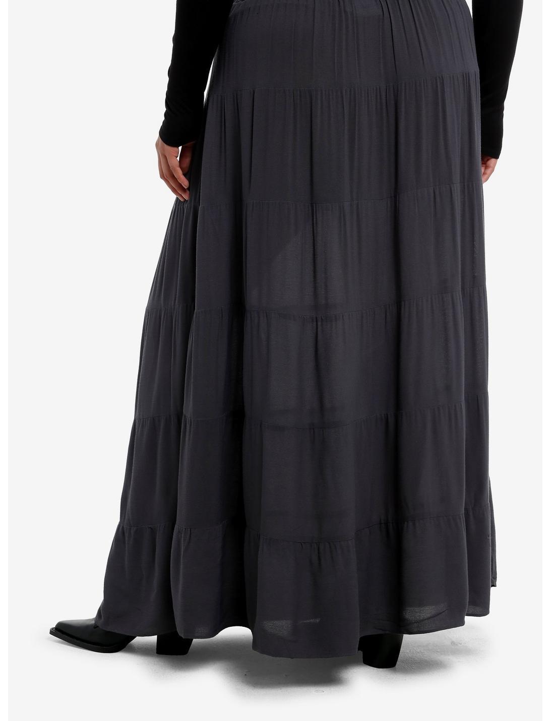 Grey Crinkle Tiered Maxi Skirt Plus Size Product Image