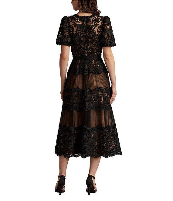 Tadashi Shoji Short Sleeve Lace Tier A-Line Midi Dress Product Image
