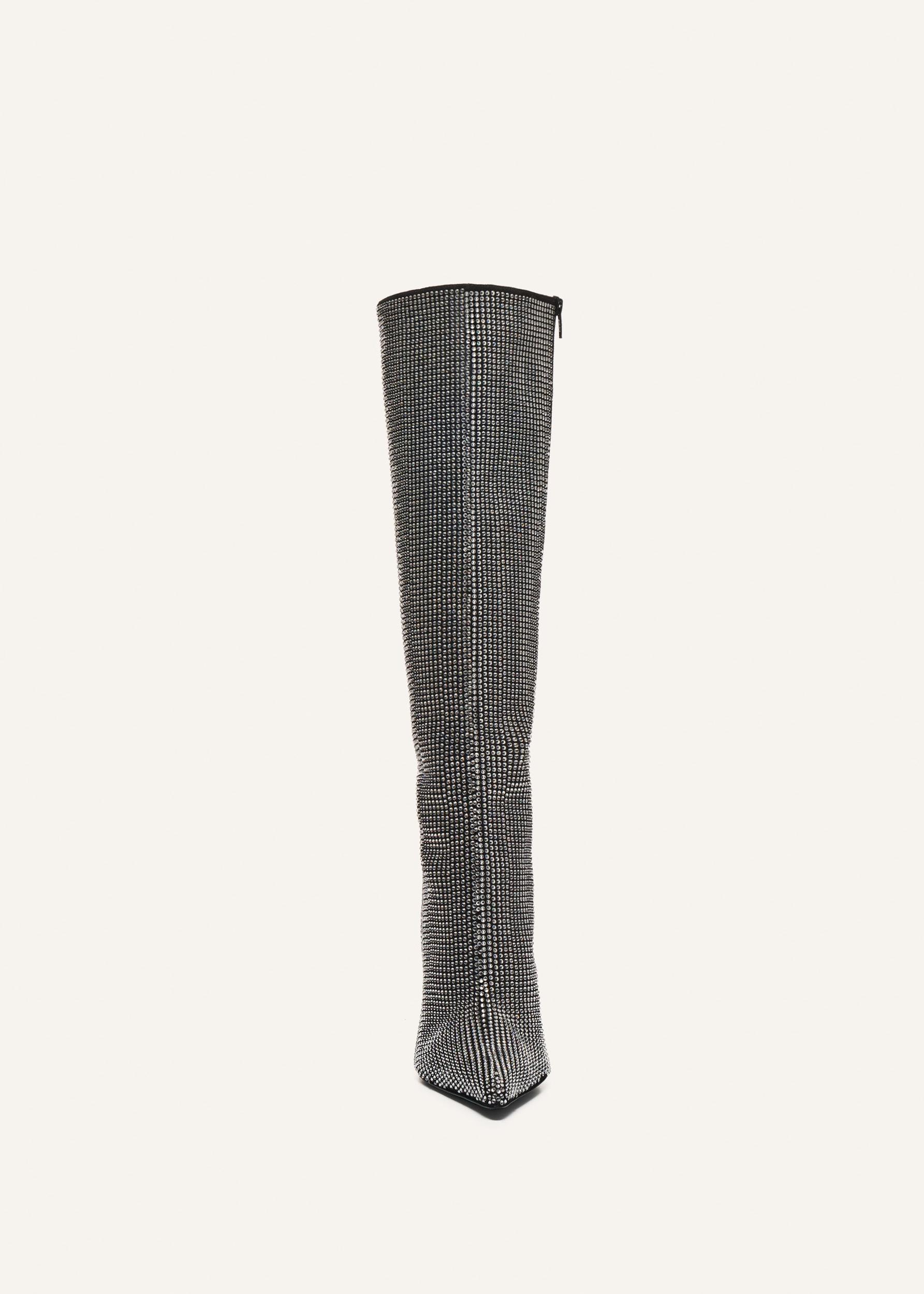 Tall pointed toe boots in black diamante crystals Product Image