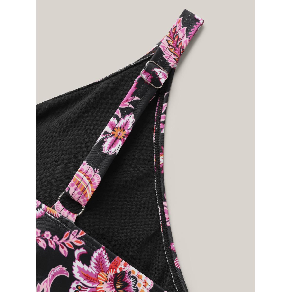 Plus Size Floral Print Front-Knot One-Piece Swimsuit Women's Swimwear Black Beach Tie knot Curve Bathing Suits High stretch One Pieces BloomChic 14-16/1X Product Image