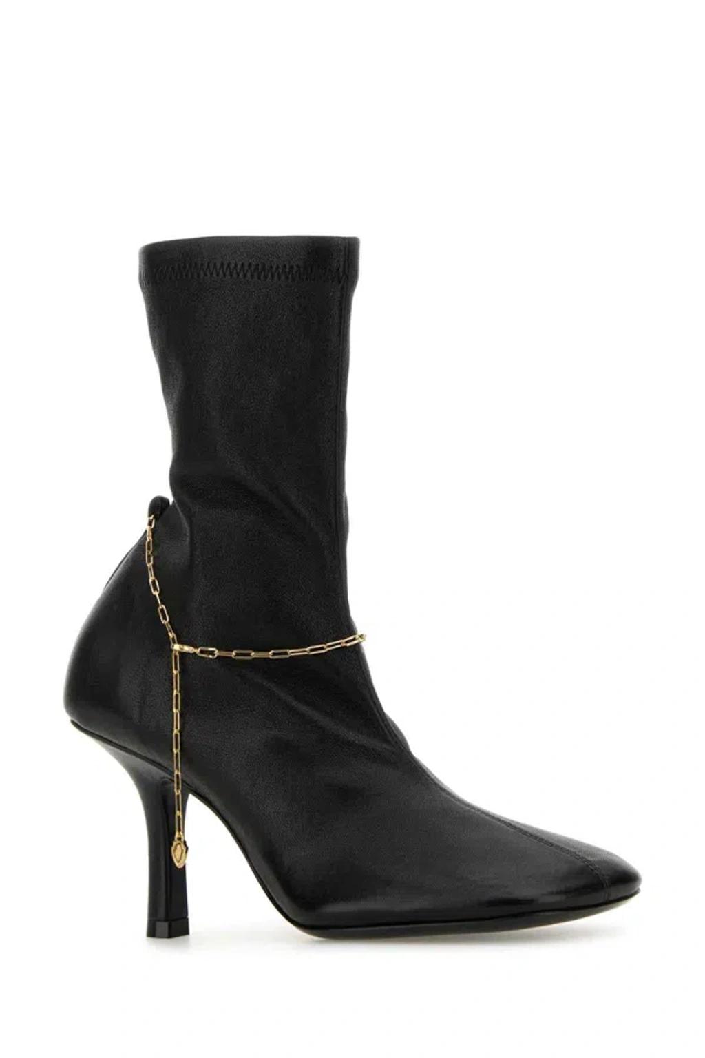 BURBERRY Leather Ankle Boots Chain Detail In Black Product Image