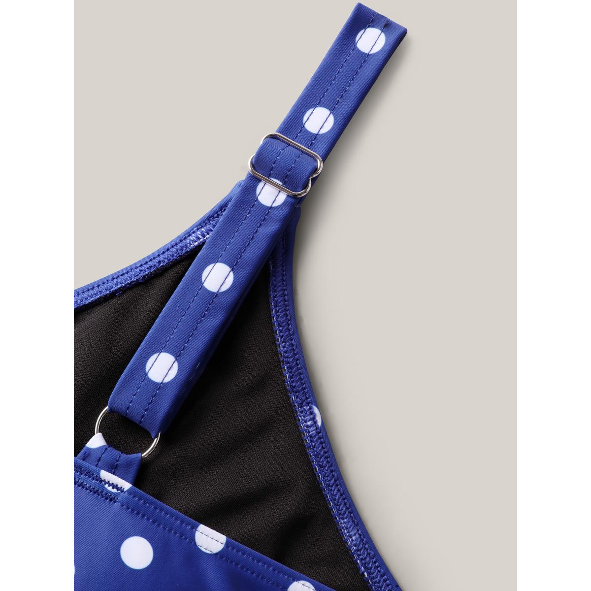 Plus Size Polka Dots Layered Ruffled Swim Top Women's Swimwear Indigo Beach Tiered High stretch Bodycon V-neck Curve Swim Tops BloomChic 30/6X Product Image