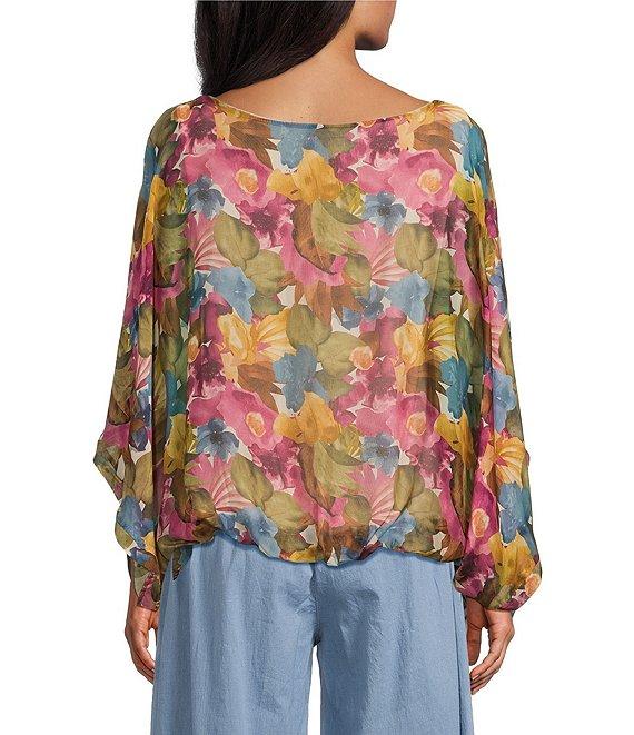 M Made in Italy Silky Scoop Neckline Elbow Sleeve Poncho Top Product Image