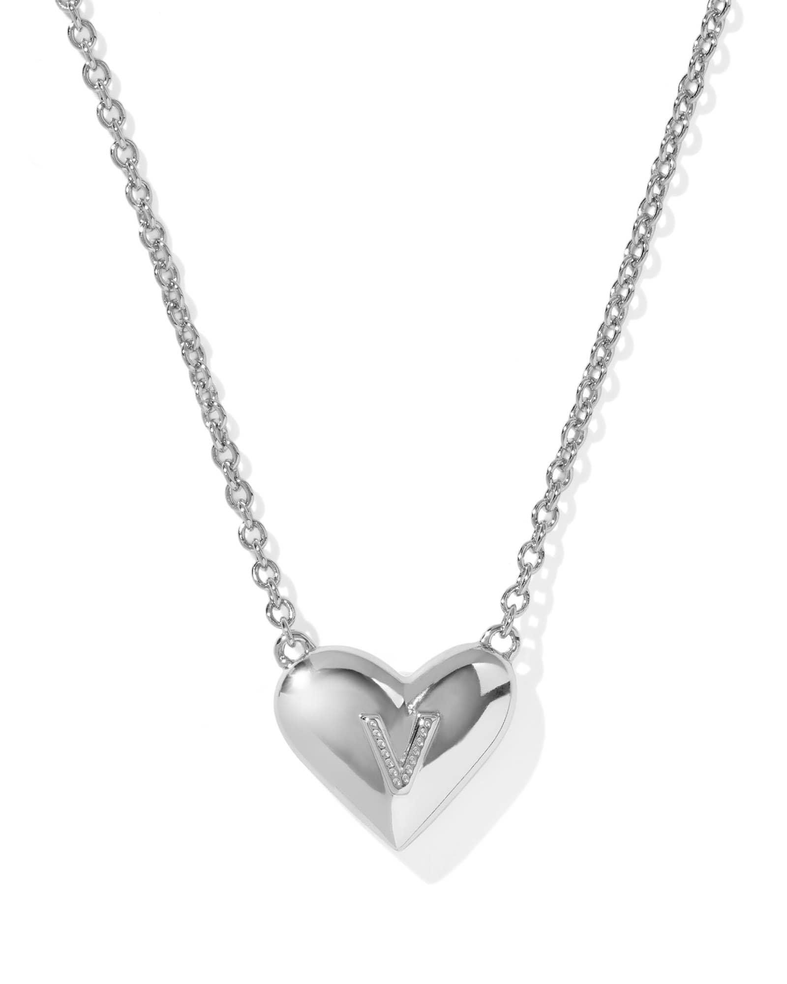 Ari Heart Letter V Silver Short Pendant Necklace Product Image