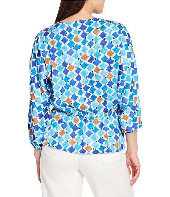 NIC + ZOE Sofia Mosaic V-Neck 3/4 Sleeve Elastic Waist Top Product Image