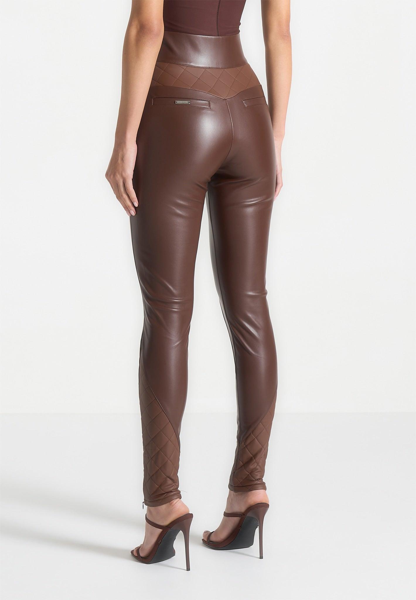 Leather Quilted Leggings - Brown Female Product Image