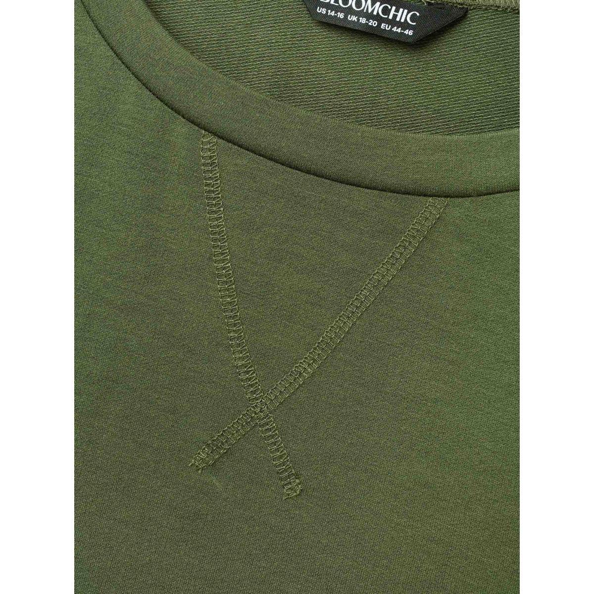 Plus Size Crew Neck Floral Embroidered Sweatshirt Women ArmyGreen Casual Embroidered Loose Round Neck Everyday Sweatshirts BloomChic 12/L Product Image