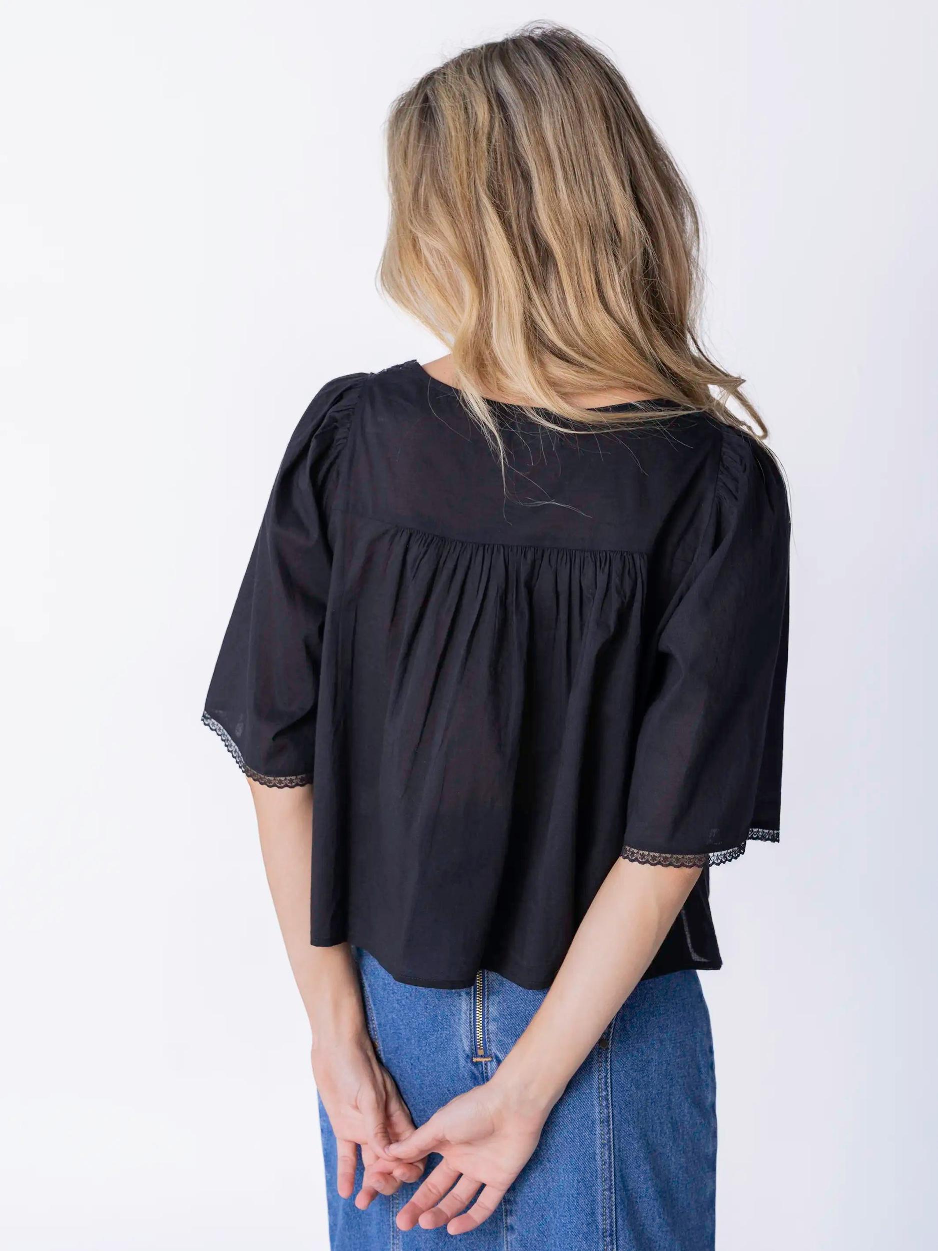 Prettiest Cotton Lace Blouse - Black Product Image