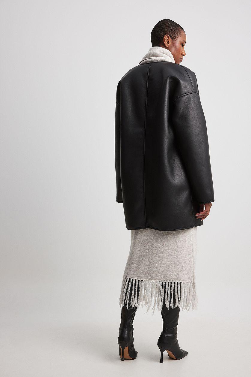 Faux Fur Button Detail PU Coat Product Image