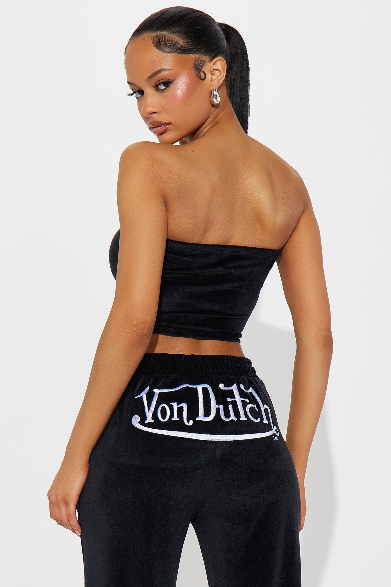 Von Dutch Velour Tube Top - Black/White Product Image