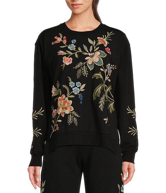 JOHNNY WAS Julianna Embroidered Placement Floral Crew Neck Long Sleeve Sweatshirt Product Image