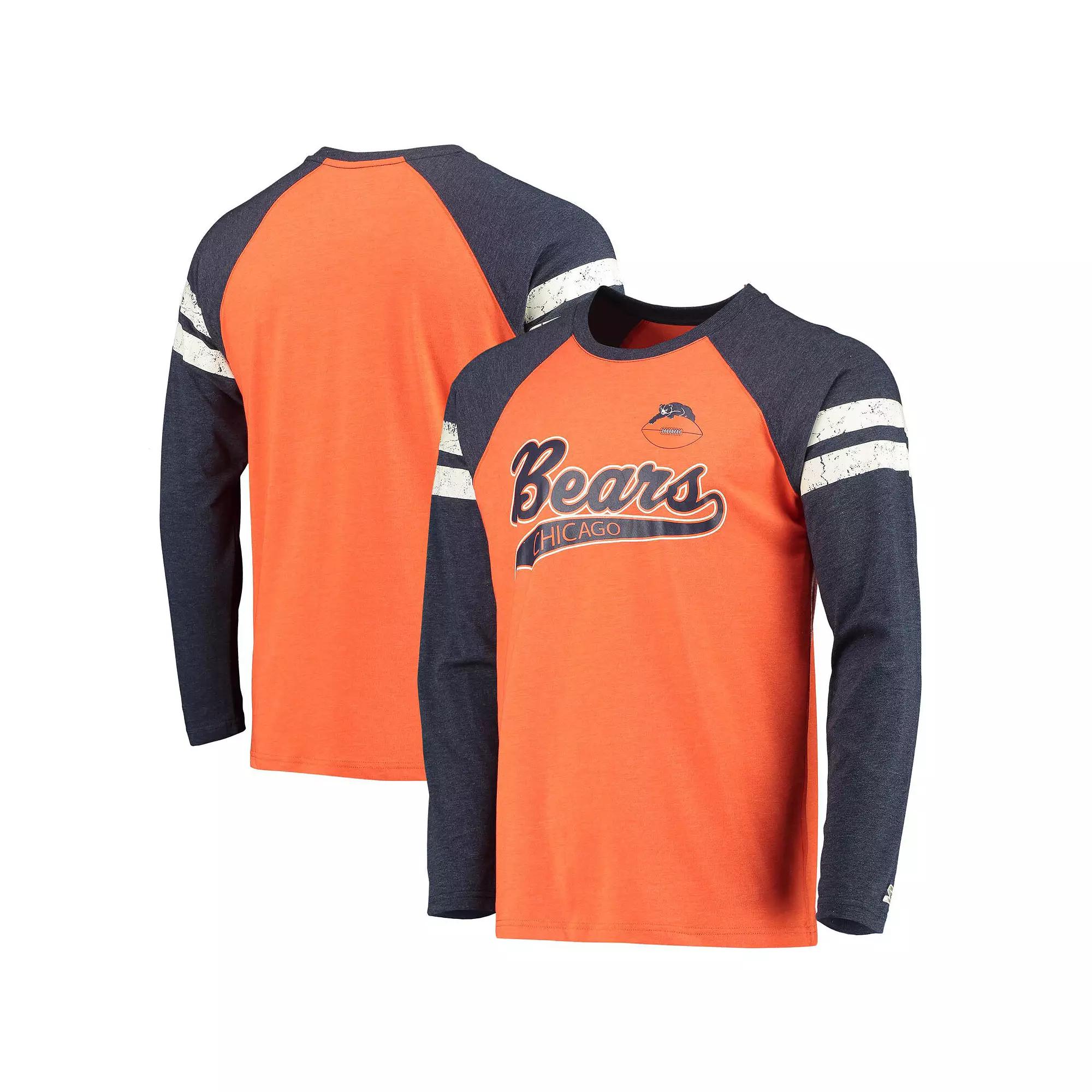 Men's Starter Orange/Navy Chicago Bears Throwback League Raglan Long Sleeve Tri-Blend T-Shirt,  Product Image