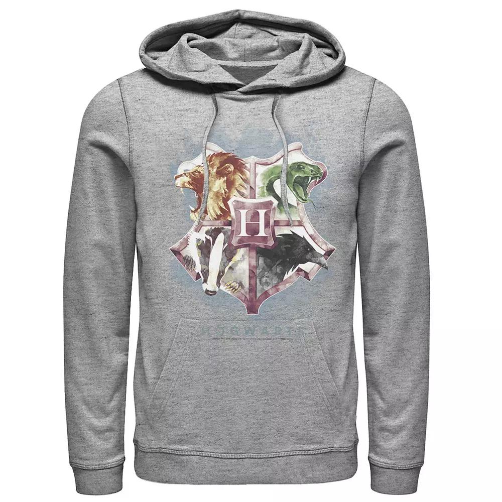 Men's Harry Potter Hogwarts Crest Watercolor Hoodie, Size: Large, Athletic Grey Product Image