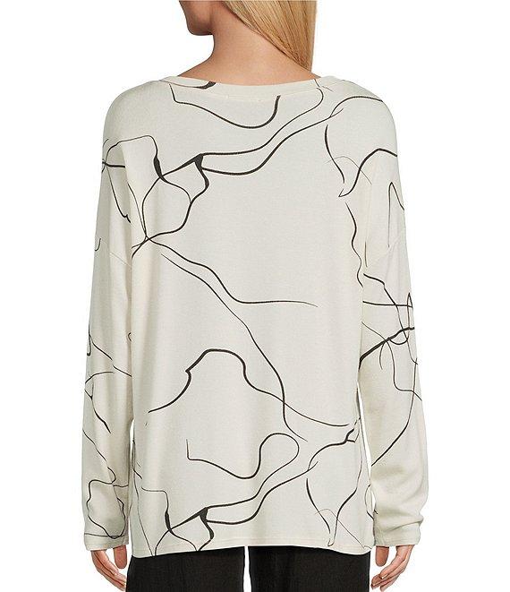 M Made in Italy Printed Knit Scoop Neck Drop Shoulder Long Sleeve Tunic Product Image