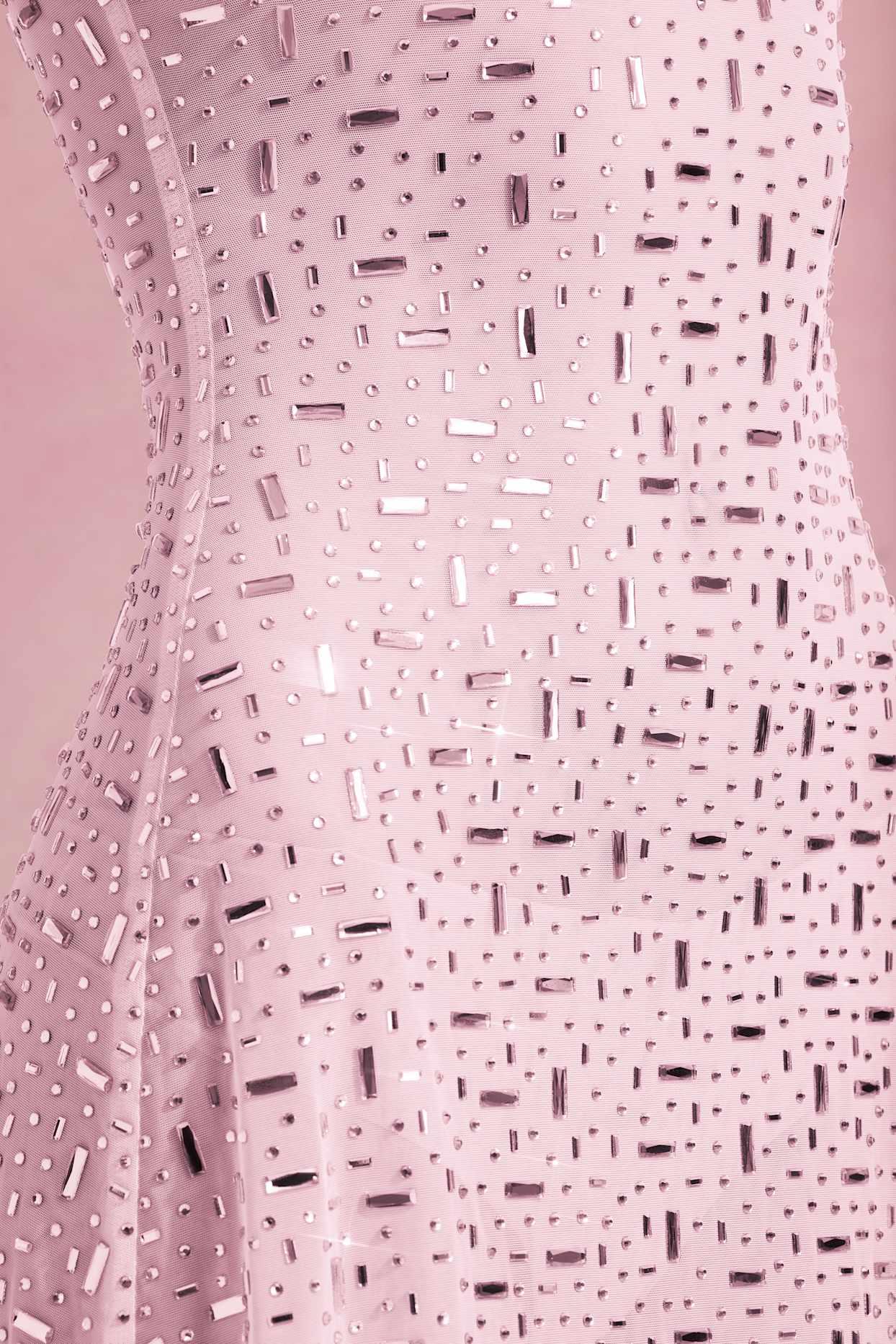Sheer Embellished Square-Neck Mini Dress in Pink Product Image