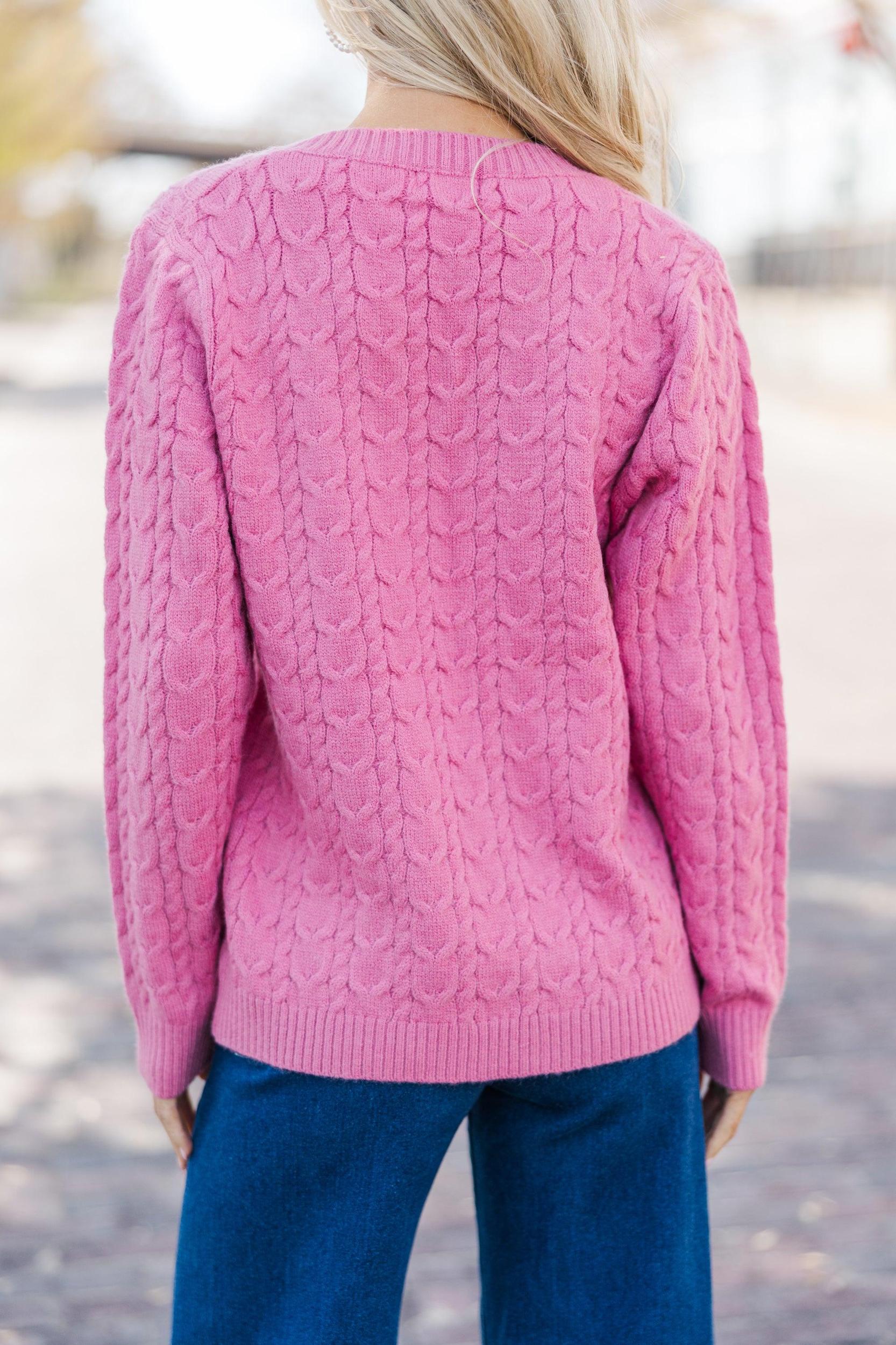 Can't Forget Pink Heart Cable Knit Sweater Female Product Image