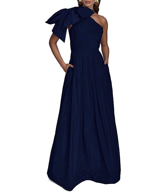 Donna Karan Taffeta Bow One Shoulder Sleeveless Ballgown Product Image
