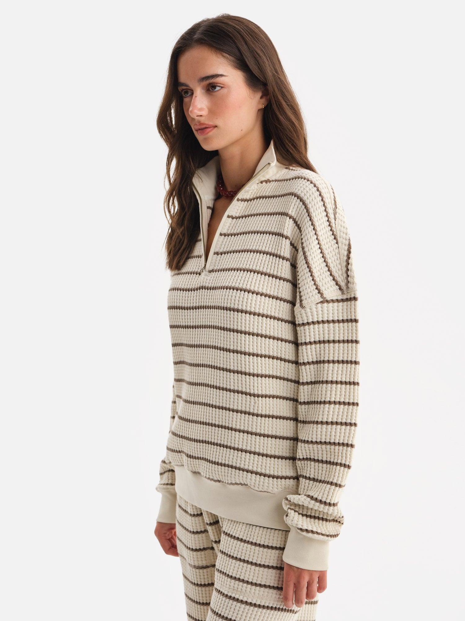 Organic Waffle Collared Half-Zip Sweatshirt Female Product Image