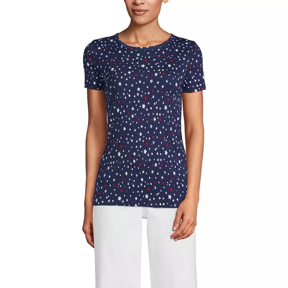 Women's Lands' End All-Cotton Crewneck Tee, Size: Medium, Deep  Blue Stars Product Image
