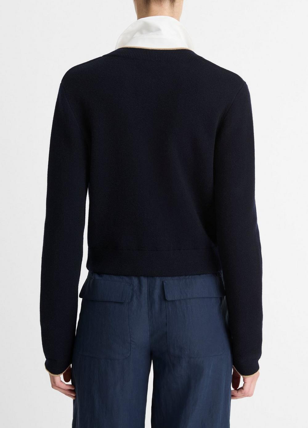 Contrast-Tipped Wool-Blend Snap Cardigan Product Image