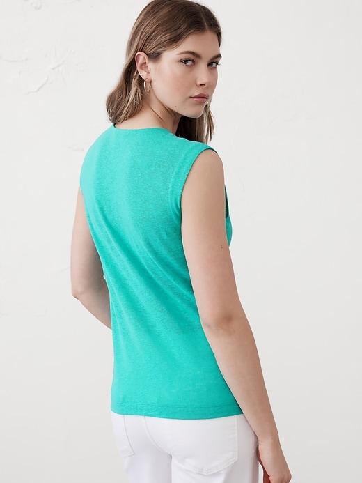 Linen-Blend Split-Neck Tank Product Image