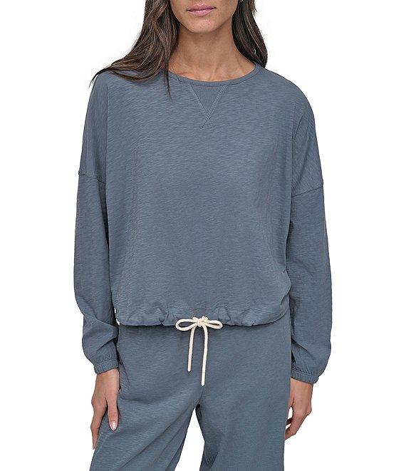 DKNY Sport by Donna Karan Tie Front Slub Crew Neck Long Sleeve Pullover Product Image