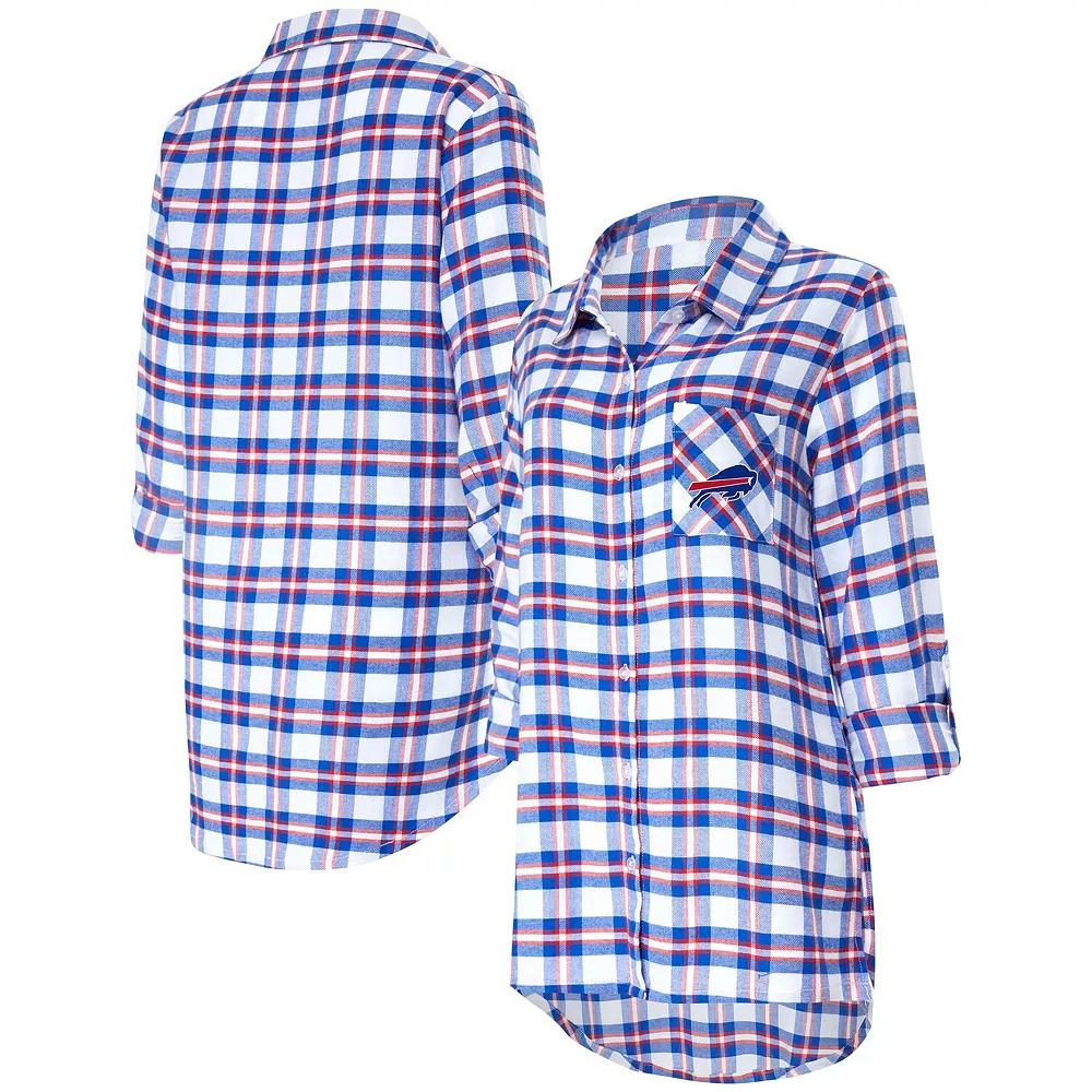 Women's Concepts Sport Royal Buffalo Bills Sienna Plaid Full-Button Long Sleeve Nightshirt,  Product Image