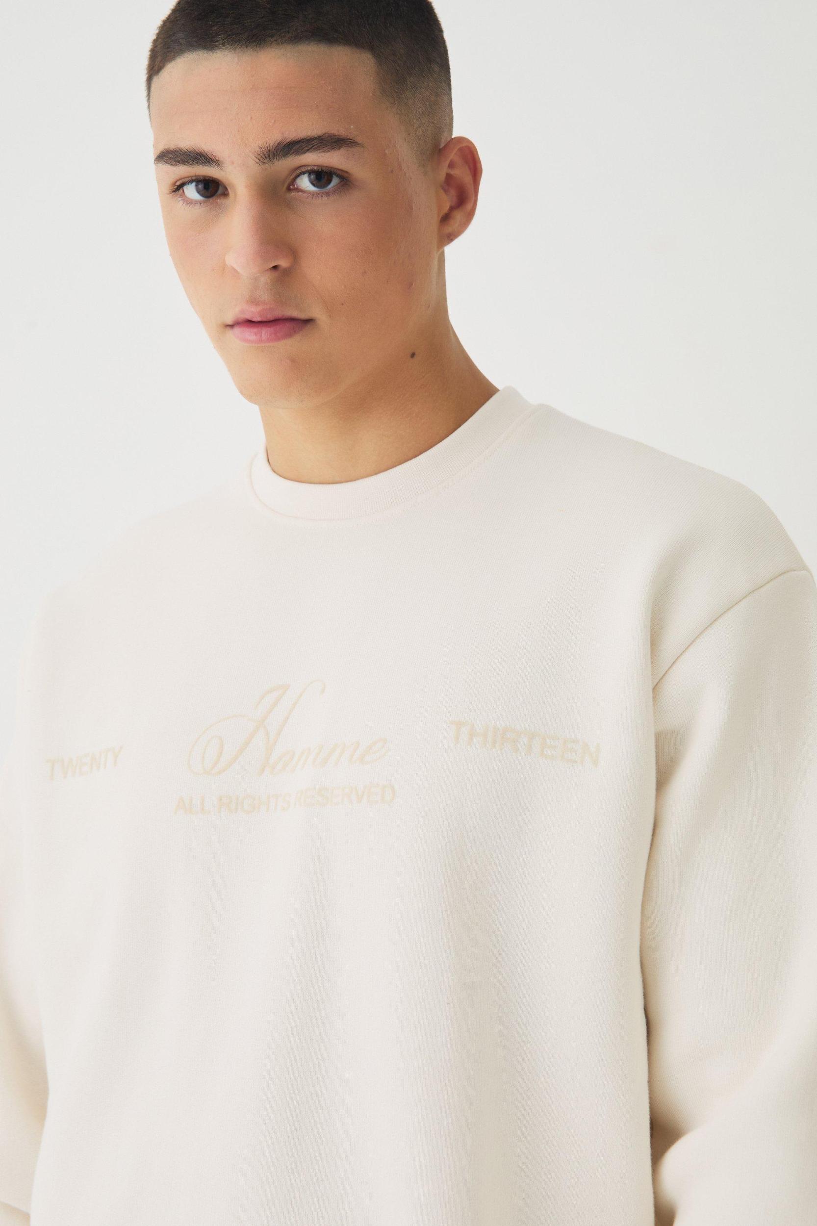 Smart Oversized Super Heavyweight Flock Print Sweatshirt | boohooMAN USA Product Image