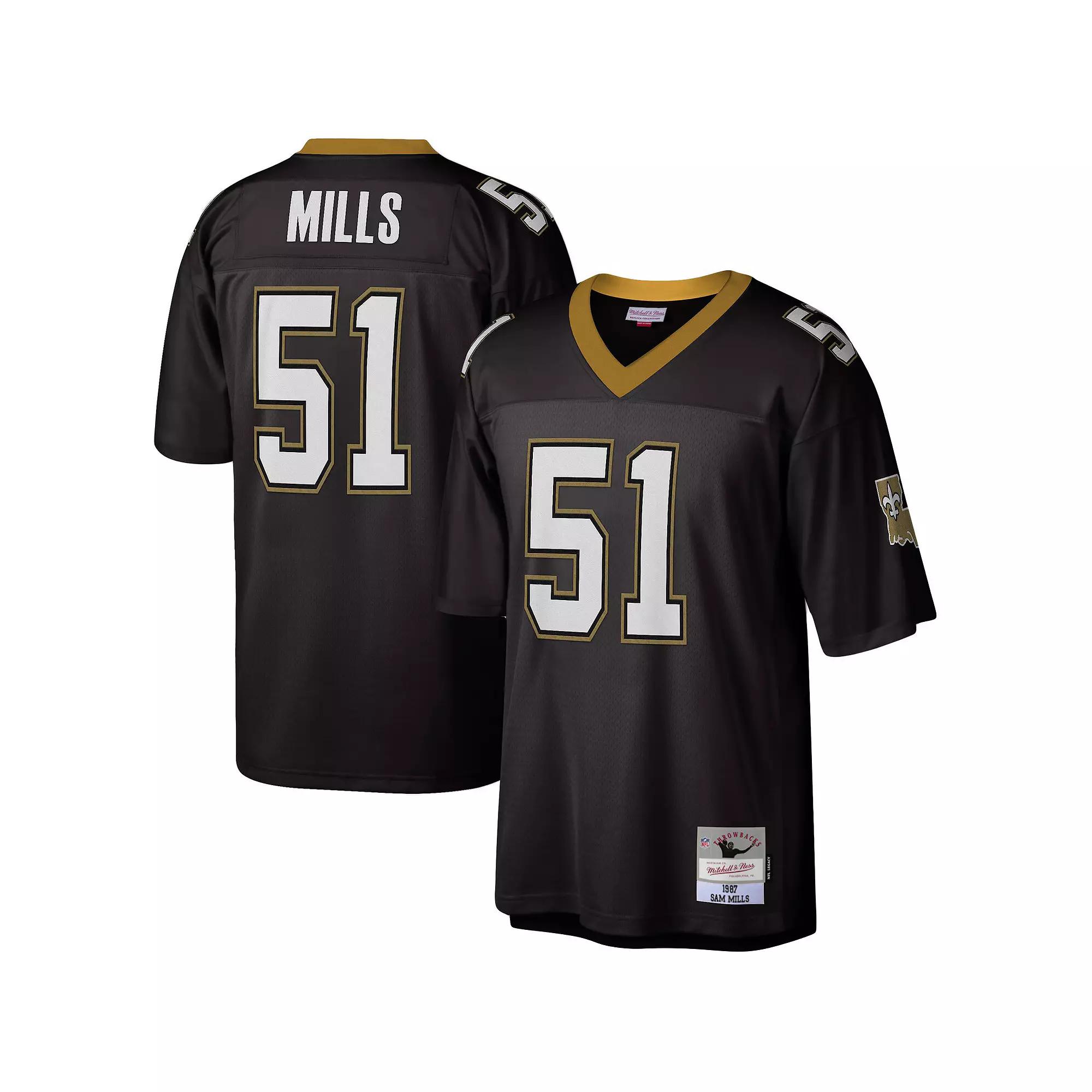 Men's Mitchell & Ness Sam Mills Black New Orleans Saints Legacy Replica Jersey,  Product Image