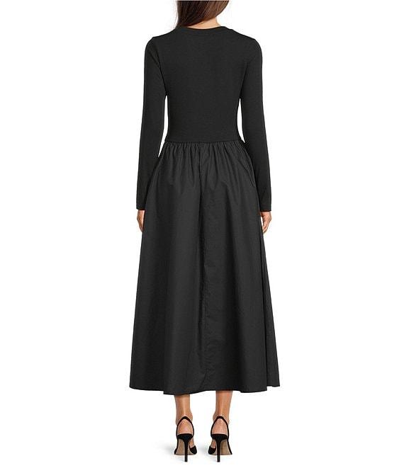 Gibson & Latimer Mixed Media Round Neck Long Sleeve Fit and Flare A-Line Maxi Dress Product Image