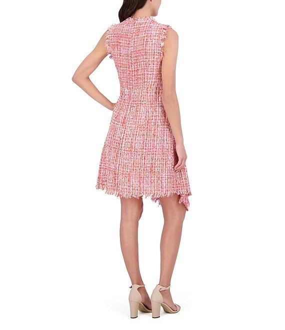 Vince Camuto Tweed Round Neck Sleeveless Asymmetrical A-Line Dress Product Image