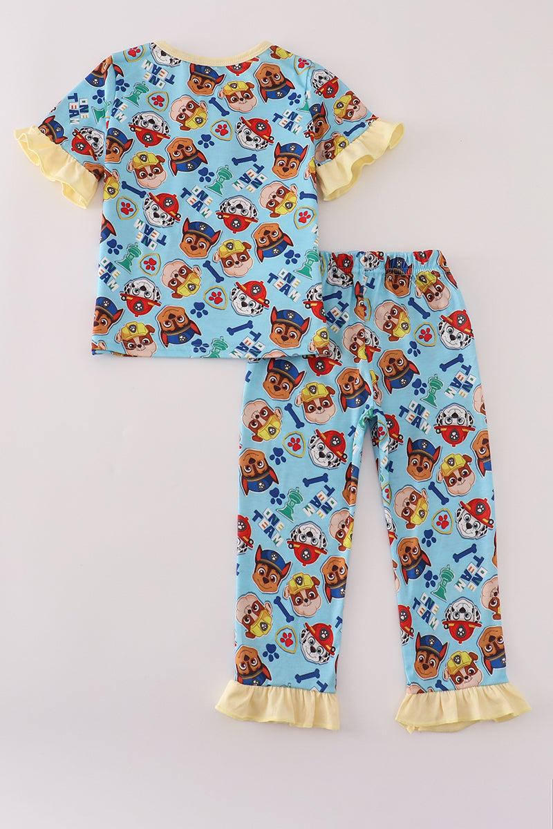Blue character print ruffle pajamas set Product Image